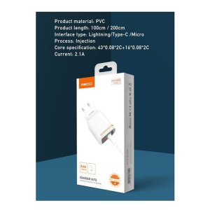 Recci RCK-05E Digital Display Wall Charger 2.4A - 2 Port - White
