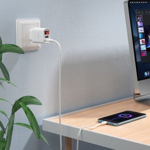 Borofone BA58A Digital Display Wall Charger 2.4A - 2 Port - Micro Cable 1M - White