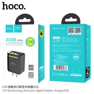 Hoco C39A - Digital Display Wall Charger 12W - 2 Port