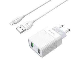 Borofone BA39A Quick Wall Charger QC 3.0 - 18W - 2 Port - Type-C Cable 1M - White