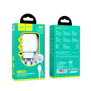 Hoco C78A Wall Charger 2.4A - 2 Port - Micro Cable 1M - White