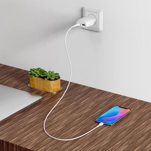 Hoco C78A Wall Charger 2.4A - 2 Port - Micro Cable 1M - White