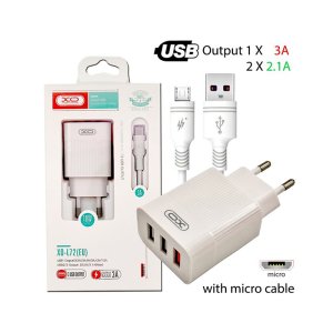 XO L72 Quick Wall Charger 3A - 18W - 3 Port - Micro Cable - White