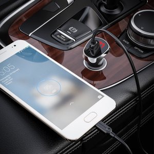 Borofone BZ15 Digital Display Car Charger 2.4A 12W - 2 Port - Micro Cable 1M - Black