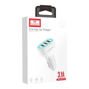 Earldom ES-CC13 Car Charger 3.1A - 3 Port - Micro Cable - White